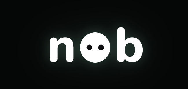 nob white wordmark on a dark background